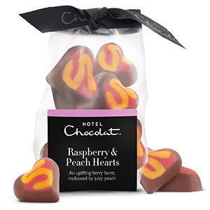 Raspberry & Peach Chocolate Hearts Ribbon Bag